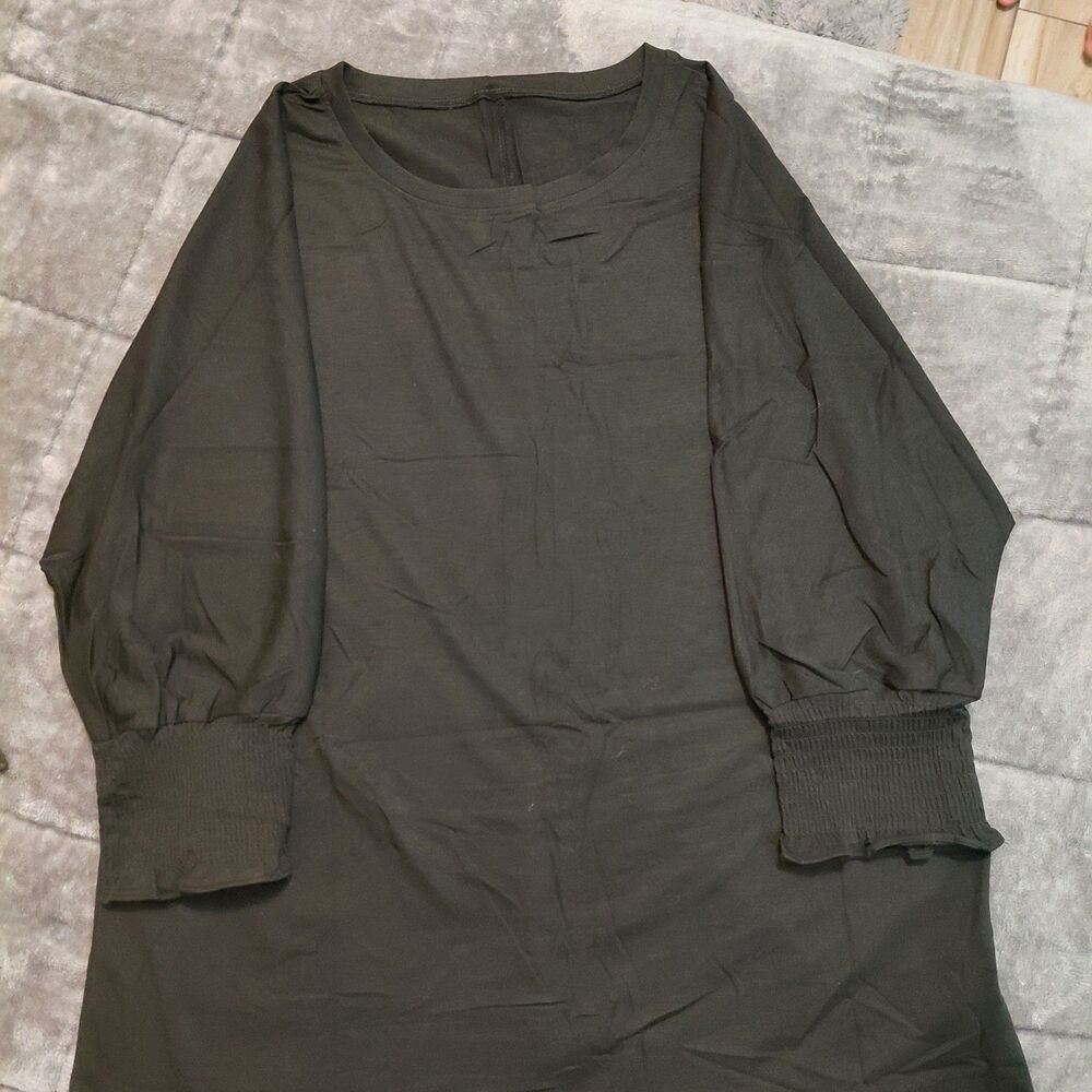 Womens Black Long Sleeve Blouse Smocked Cuff Balloon Sleeve Top Size Lg